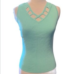 Finity aqua green sleeveless jeweled top, new, S